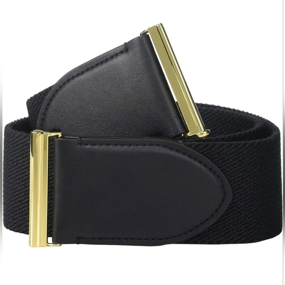 Size M Belt Interlock Stretch Belt Vegan leather Black Gold color RALPH LAUREN - Picture 3 of 13